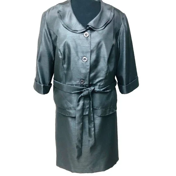 NWOT Jessica London 2 PC Brown Stripe Jacket Dress Suit Women's 22W Ruffle Lined